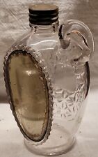 RARE FANCY CRUDE APPLIED HANDLE WHISKEY FLASK w MIRROR ORIGINAL LID SHEARED TOP  picture