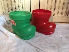 Vintage Christmas Blow Mold Santa Boots by Blinki New Old Stock Pair Green + Red picture