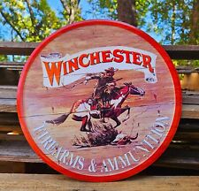 Winchester Firearms & Ammunition Express Ammo Retro Round Metal Tin Sign USA picture