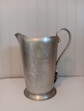 Vtg Hand Wrought Continental Stamped Hammed Aluminum Chrysanthemums Pitcher 🎁   picture