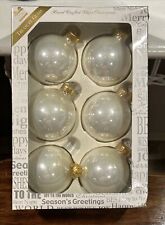 Vintage Glass Ornaments Christmas Tree Round Peal White unique Treasure Box Of 6 picture