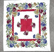 Vintage 50’s MCM Summer Tablecloth White With Red & Blue Hydrangeas 49x45” picture