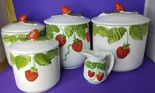Vtg Ardco Porcelain Strawberry Raised Design Canister 9 Piece Set Rare Japan picture