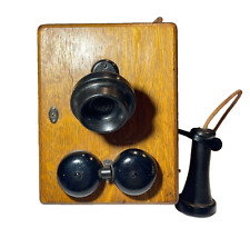Vintage Wooden Oak Wall Telephone 300K Crank Bell System Western Electric Co USA picture