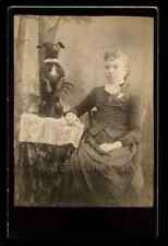 Antique Photo Girl & Funny Trick DOG / 1880s Cabinet Card picture