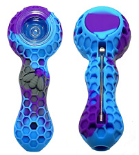 Silicone Tobacco Smoking Pipe with Glass Bowl - (Purple/Blue) - USA SELLER picture