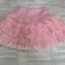Mezzo Piano Elastic Waist skirt Size 130 Pink Heart 4 tier ruffles Adjuster picture
