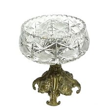 Hand Cut ABP Crystal & Bronze Brass Compote Bowl 10.5” H  9.5” Widest Sawtooth   picture