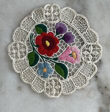 kalocsa Hungarian Beautiful hand embroidered doily lace Kalocsa Floral picture