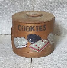 Vintage Primitive Distressed Rustic Wood Cookie Jar w Lid Cottagecore AS IS picture