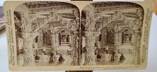 Antique 1902 Underwood Stereoview Card Worshippers in Temple of Vimala India picture