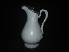 Ant/Vtg Grape & Leaf Pattern Pottery Syrup/Creamer Finial Pewter Hinged Lid picture