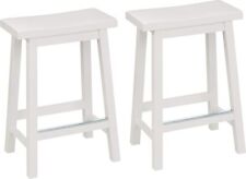 Solid Wood Saddle-Seat Kitchen Counter-Height Stool, 24-Inch , White - Set of 2 picture