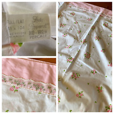 VTG 7O'S LADY PEPPERELL PINK FLORAL W/ LACE TRIM PERCALE FLAT SHEET SZ FULL picture