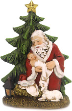 6 Inch Kneeling Santa Nativity Figurine - Resin Praying Santa with Baby Jesus Ma picture