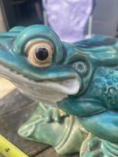 RARE MAJOLICA   “ FROG ON A LOG“ RARE PIECE SIGNED 54 picture