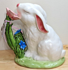 SALE NEW Blue Sky Clayworks EASTER Bunny Sniffing Flowers Sitting Figurine NWT picture