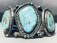 MUSEUM QUALITY VINTAGE NAVAJO CAIROC LAKE TURQUOISE STERLING SILVER BRACELET picture