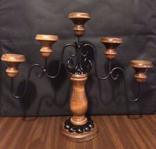 VITG. 3 Pieces candle holder Black Wrought Iron Metal & Wood 15