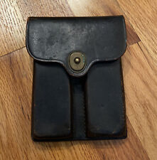 US JQMD 1949 TWIN BLACK LEATHER MAGAZINE POUCH | US MILITARY COLLECTIBLE picture