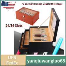 24/36 Slots PU Leather Fountain Pen Display Case PU Holder Storage Collector Box picture