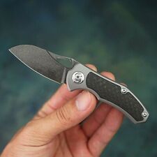Mini Drop Point Folding Knife Pocket Hunting Survival Wootz Steel TC4 Titanium S picture
