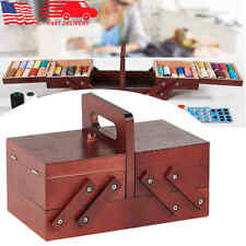 Wooden Sewing Box Expandable Accordion Jewelry Storage Basket Organizer Vintage picture