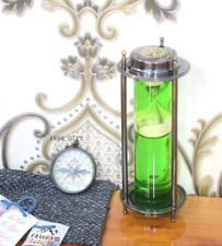 Maritime Collectible Handmade Nautical Finish Sand Timer Brass  Green Hourglass picture