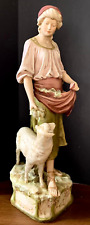 Antique Royal Dux Porcelain Figurine, Peasant Lady, 21.5