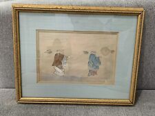 Vintage Possibly Antique Japanese Watercolor Older Man & Woman Rake & Branch picture