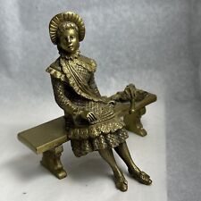 Heavy Bronze Gilt Antique Lady With Umbrella On Bench picture