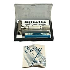 Vintage Gillette Adjustable Safety Razor F2 w/ Razors Manual & Case Ships Quick picture