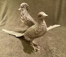 Stunning Pair Of Ralph Lauren Large (18” X 8”) Silver Plated Pheasant Statues picture
