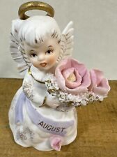 Vintage Lefton Japan August Birthday Angel Figurine Flowers Bouquet~ 4 1/8” Tall picture