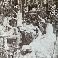 Antique 1901 Women Attack Men In A Brothel Stereoview Photo Card P2853 picture