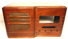 vintage MANTOLA CRT 432 TABLETOP RADIO:   WOOD SHELL & GRILL CLOTH 18 X 10 X 10