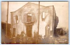 1910's RPPC BURNED OUT BUILDING IRON FENCE BARN LOCATION UNKNOWN PHOTO POSTCARD picture