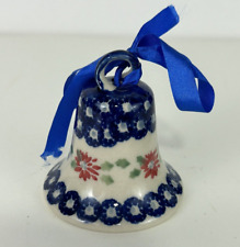 Boleslawiec Polish Pottery Christmas Bell Ornament Poinsettia Hand Crafted 2.5
