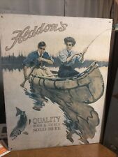 2 Vintage Looking Fishing Advertising Tin Signs/Heddons/Kingfisher Lines 16”x12” picture