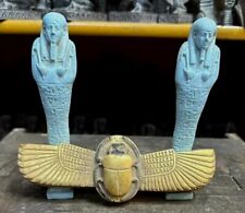 Unique Egyptian Antiques 2 Statue Ushabti Shabti and Scarab Winged Pharaonic BC picture
