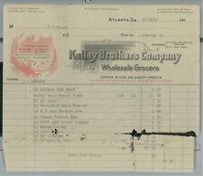 1917 Invoice Kelley Bros. Co. Wholesale Grocers Atlanta Ga to J.C. Owen A71 picture