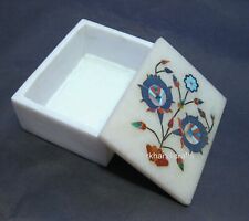 4 x 3 Inches Antique Pattern Inlay Work Trinket Box White Marble Stationary Box picture