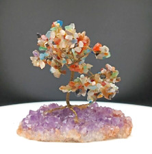 BEAUTIFUL VTG MULTICOLOR TREE OF LIFE IN AGATE AMETHYST GEODE STONE c1980 v/g picture