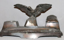 ANTIQUE ART DECO EUROPEAN SOLID PEWTER DESK EAGLE INKWELL picture