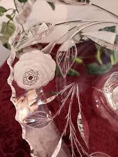 STUNNING 1920's CRYSTAL PEDESTAL COMPOTE INTAGLIO CUT MIDDLE STAR ROSE picture