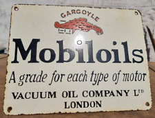 1930's Old Vintage Rare Mobil Oil Gasoline Ad Porcelain Enamel Sign Board LONDON picture