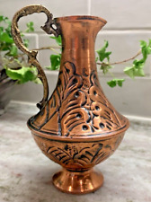Antique Turkish Middle Eastern Hand Hammered & Etched Copper Pitcher Pot, 6