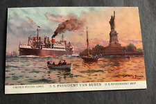 United States Lines  S.S.  President Van Buren Statue of Liberty  Postcard 1923 picture