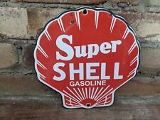 VINTAGE SUPER SHELL GASOLINE PORCELAIN METAL GAS PUMP DOOR SIGN MOTOR OIL 8