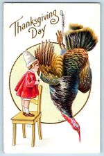 Austin Nevada NV Postcard Thanksgiving Little Kid Chef With Knife Turkey RPO picture